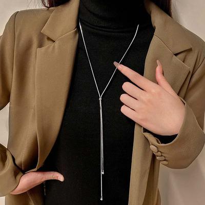 Fashion Zinc Alloy Color Snake Chain Necklace for Women Minimalist Metal Long Tassel Adjustable Pull Sweater Chain Zircon 2025 New