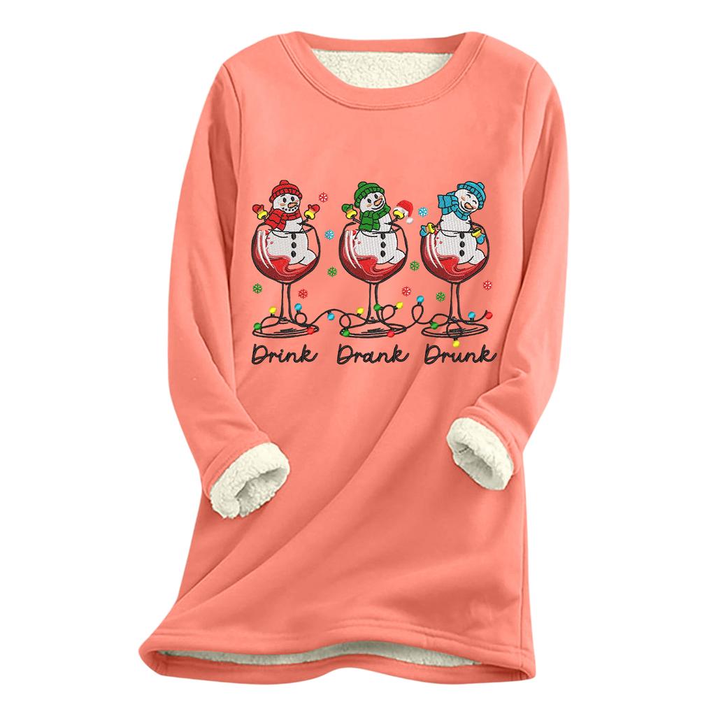 Women's Christmas Print Thick Plush Lambswool Warm Long Top