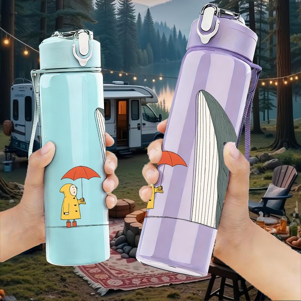 1PC Shark Rain Umbrella Cartoon 750ml Color Plastic Sports Water Bottle Leakproof Flip Straw Lid Suitable for Sports Office Home Use