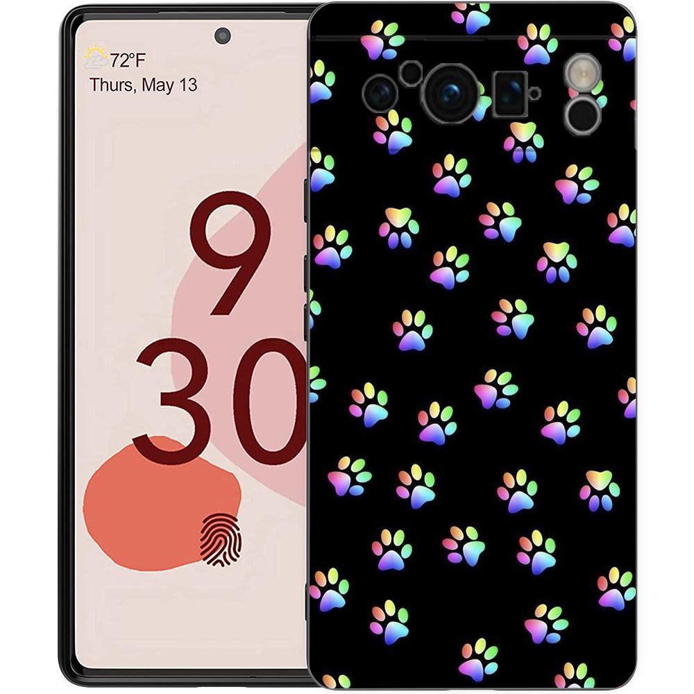 Phone Case For Google Pixel 6 7 8 9 Pro XL 8A 7A 6A Black Cover Soft Shell Dog Footprint Paw Cute