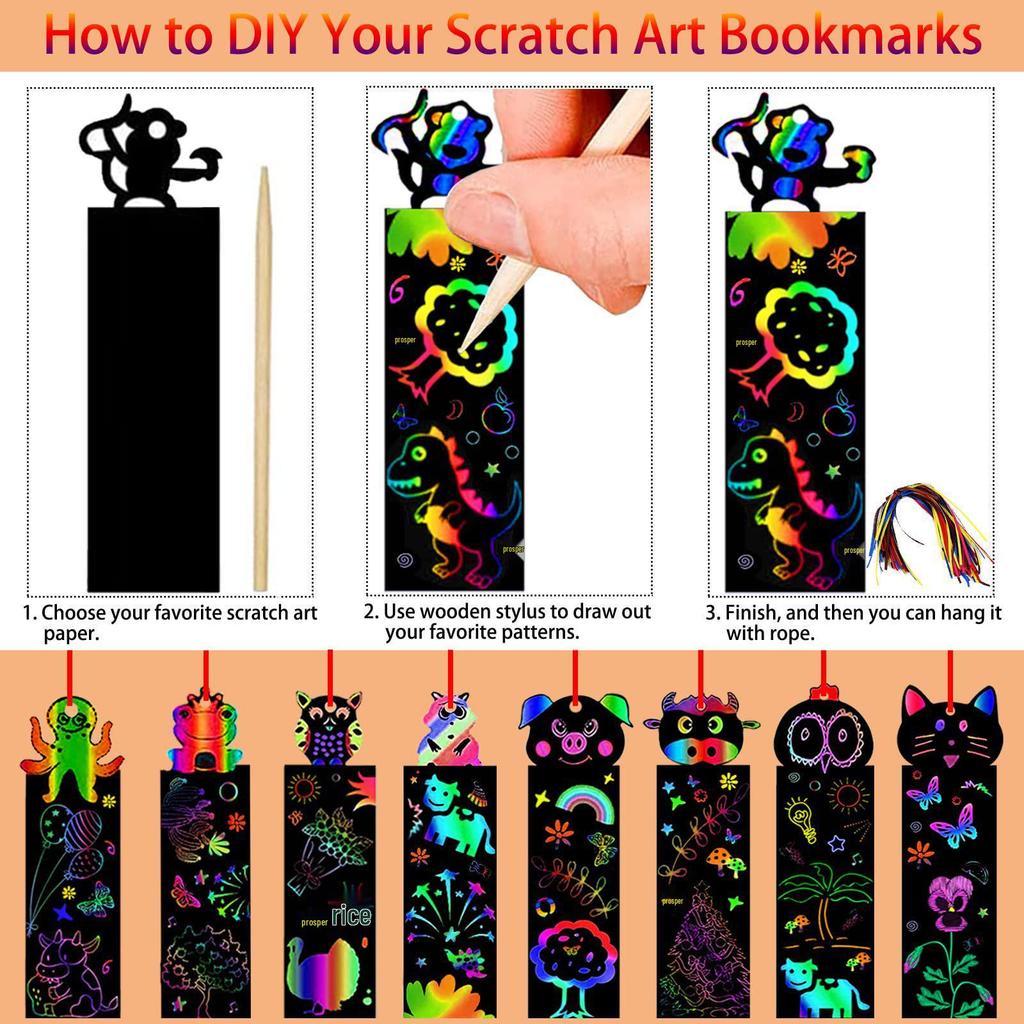 Creative DIY Animal Scratch Art Bookmarks for Kids - Christmas & Halloween Themes