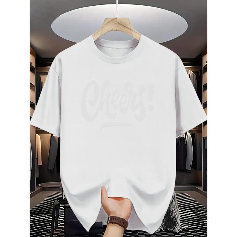 European Sizes Cheers!" Letter Print Short-Sleeve T-Shirt, Featuring a Stylish and Minimalist Design, Suitable for Daily Wear and Sporting Occasions