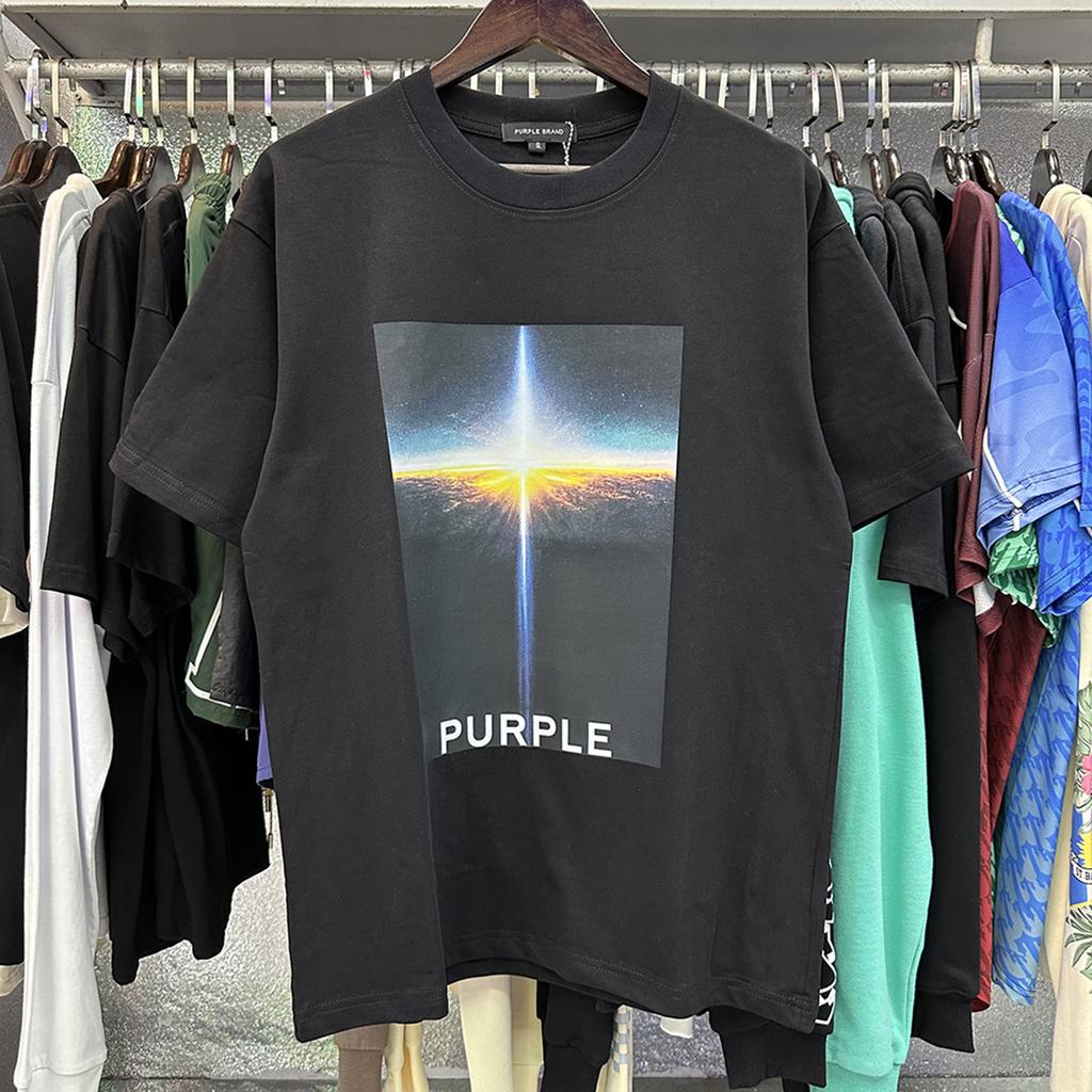 PURPLE letter print crew neck pullover short-sleeve 2023 summer new European and American trendy brand T-shirt collection tops