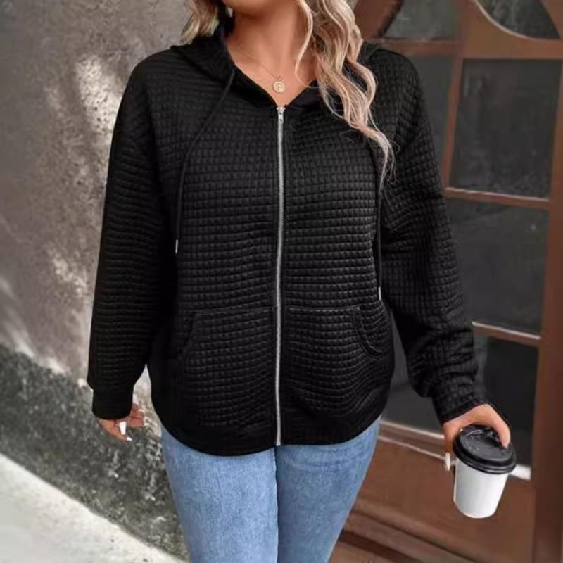 Women S Waffle Knit Hooded Zip Up Long Sleeve Casual Jacket