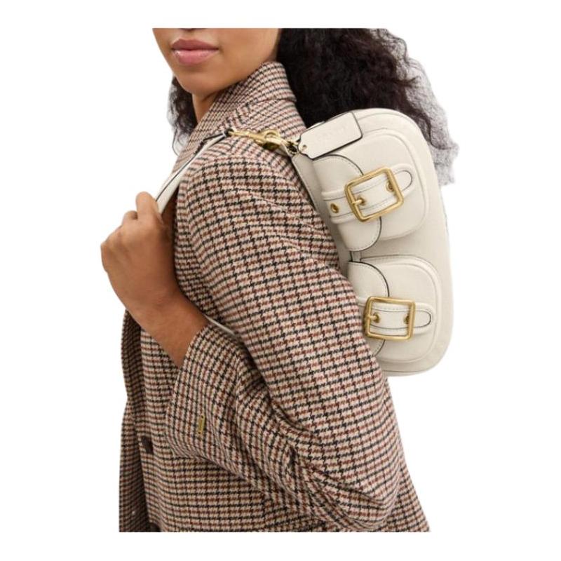 Coach Ashton 25 Detachable Shoulder Strap Top Zipper Closure Hand Crossbody Bag Patent Leather Shoulder Bag Medium Women's Gold with Pearl White