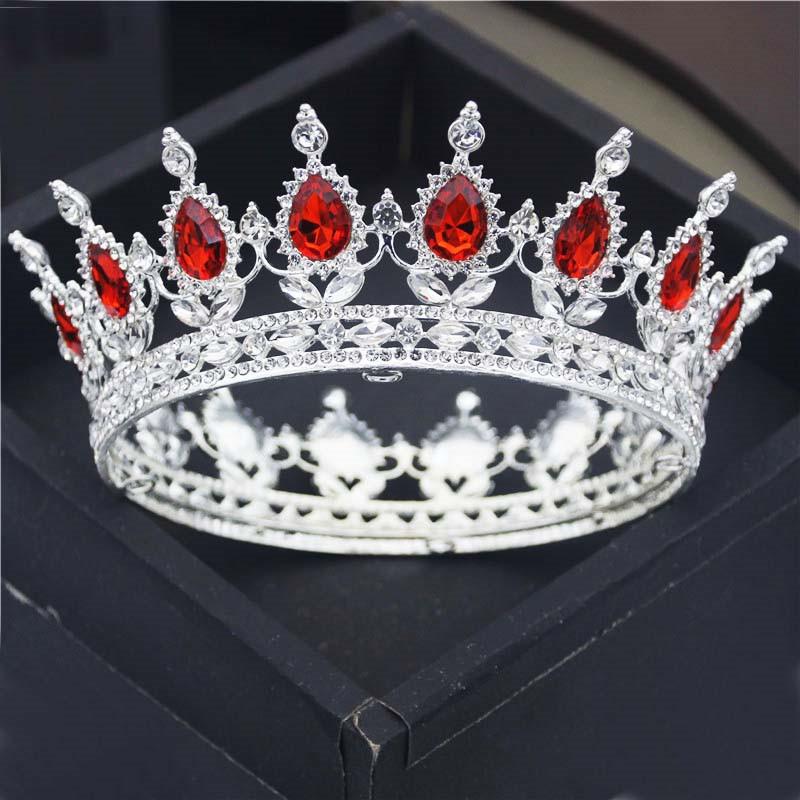 Teardrop Rhinestone Circle Princess Round Metal Crown Queen King Birthday Cake Tiaras Hair Jewelry Party Wedding Head Ornaments