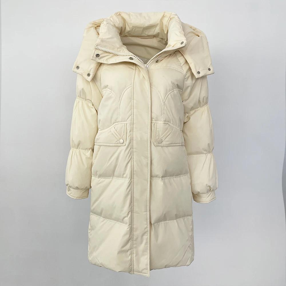 OFTBUY Осень-зима 90% белый утиный пух теплая куртка женская пуховик средней длины пальто — фото 14