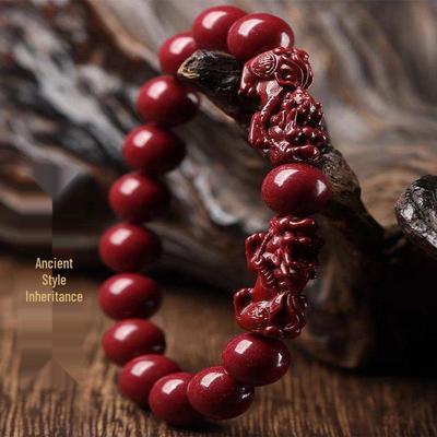 Cinnabar Double Pixiu Beaded Bracelet - Gift for Husband, Girlfriend, Holiday, or Benmingnian.