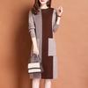 Women's Crew Neck Plus Size Knit Dress Autumn and Winter Color-Block Pullover Sweater Dress Over-the-Knee Mid-Length Knit Sweater
