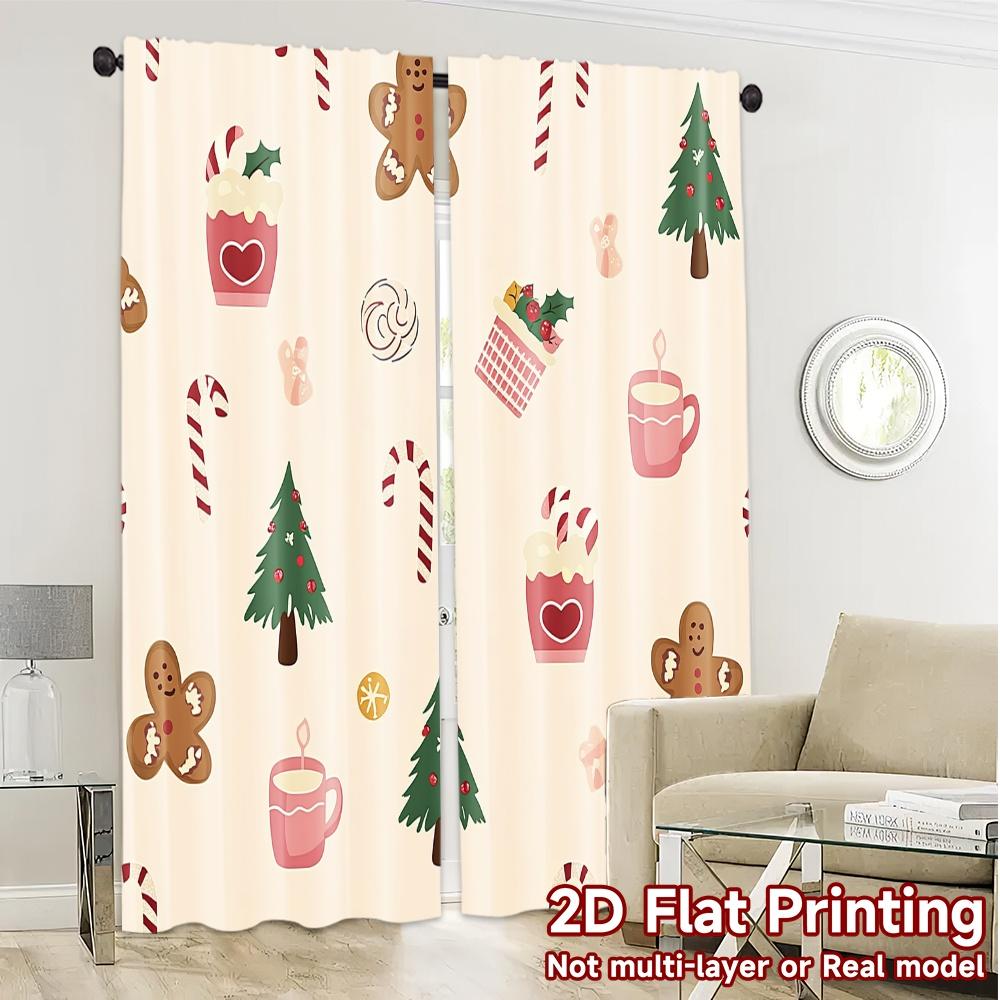 2pcs,Curtains Christmas Cute Decorations (3) Print Popular Curtains 100% Polyester Curtains Festive Perfect for Bedroom,