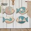 Coastal Wall Art for Living Room 4Pcs Wooden Hanging Fish Art, Bathroom Plaque with Nautical Marine Life Ornaments Theme Bedroom, Rustic Beach