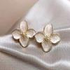 SUMENG New Blue Red Enamel Stud Earrings Fashion Five-Petals Crystal Cute Girls Ear Decor for Women Jewelry Accessories Gifts