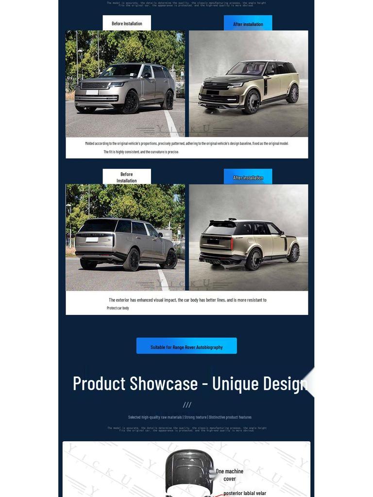 MS Style Carbon Fiber Body Kit for New Land Rover Range Rover: Front Lip, Rear Lip, Fender Flares, Side Skirts, Tail Spoiler, and Wind Deflectors
