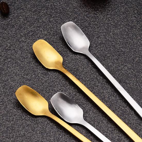 Coffee Spoon Long Handle Anti-rust Lovely Thickened Integrated Stir Electroplate Flavored Dessert Mixing Spoon Household Supplies