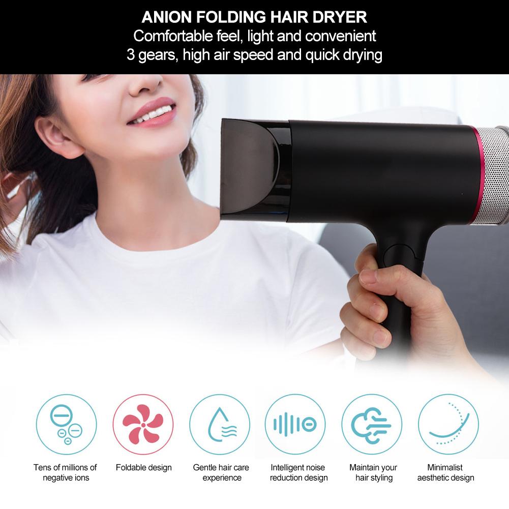 Elektrischer Haartrockner Negativ-Ionen Föhn Faltbar Haushalt Haartrocknungswerkzeug Schwarz US-Stecker 110V