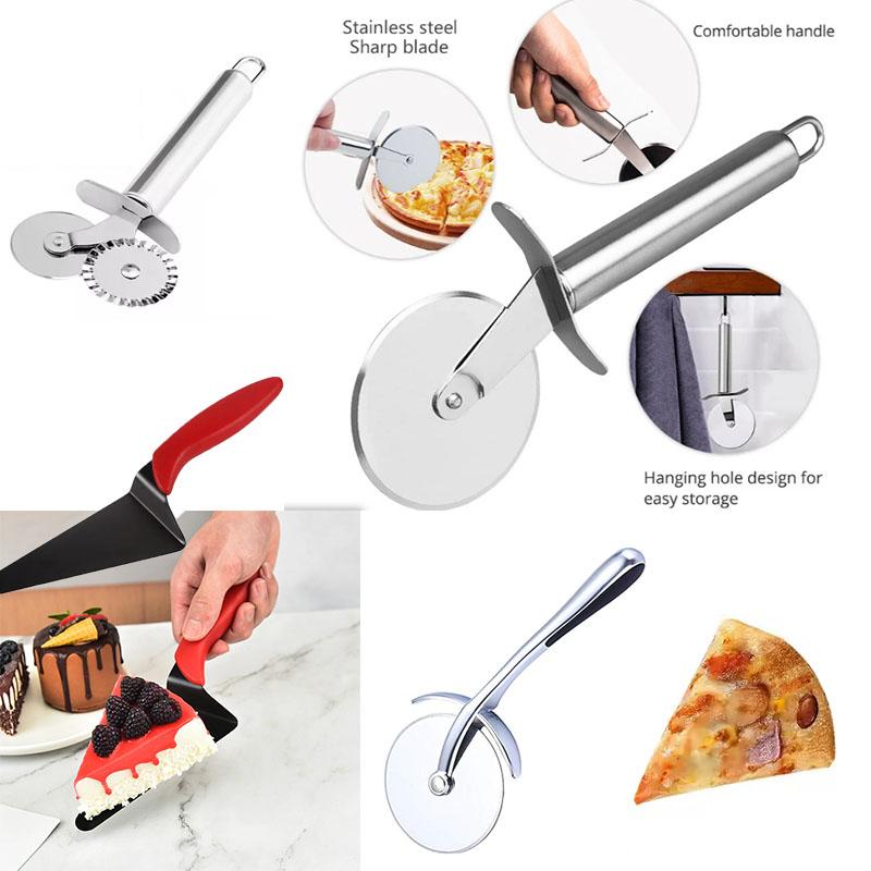 Stainless Steel Pizza Cutter Wheel and Cake Server Set Non-Stick Baking Tools for Pizza Pastry Cake Slicing Kitchen Accessories