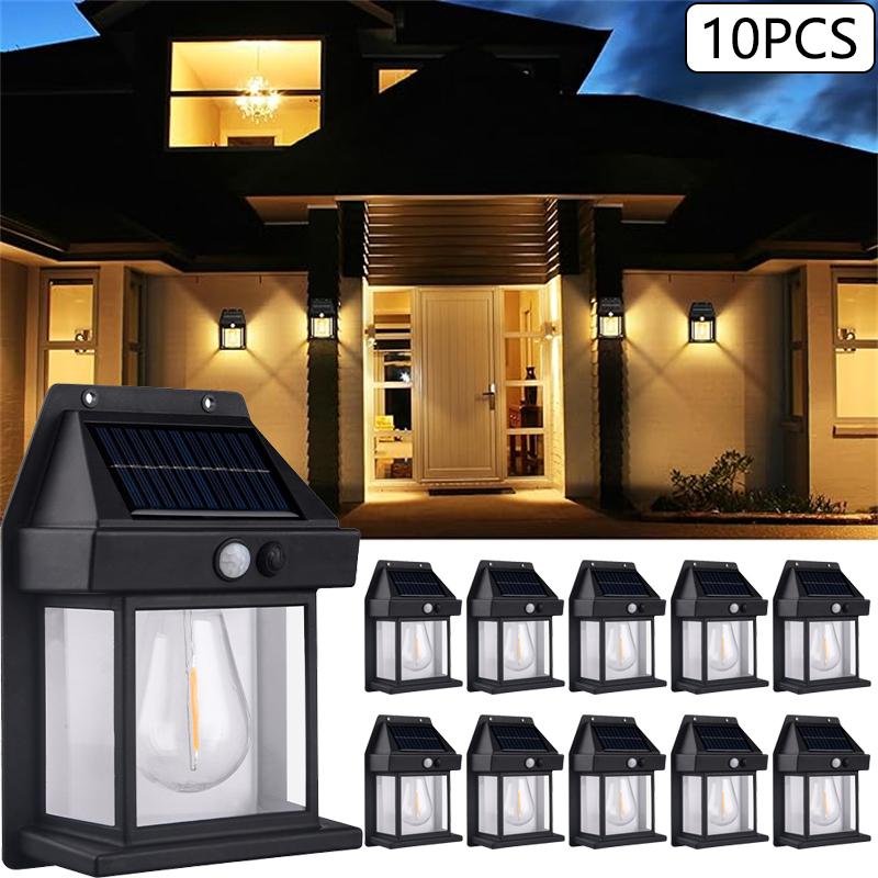 

Солнечные настенные светильники, уличные вольфрамовые водонепроницаемые беспроводные датчики движения, охранные лампы, освещение от заката до рассвета для сада, 1 ~ 10 шт.