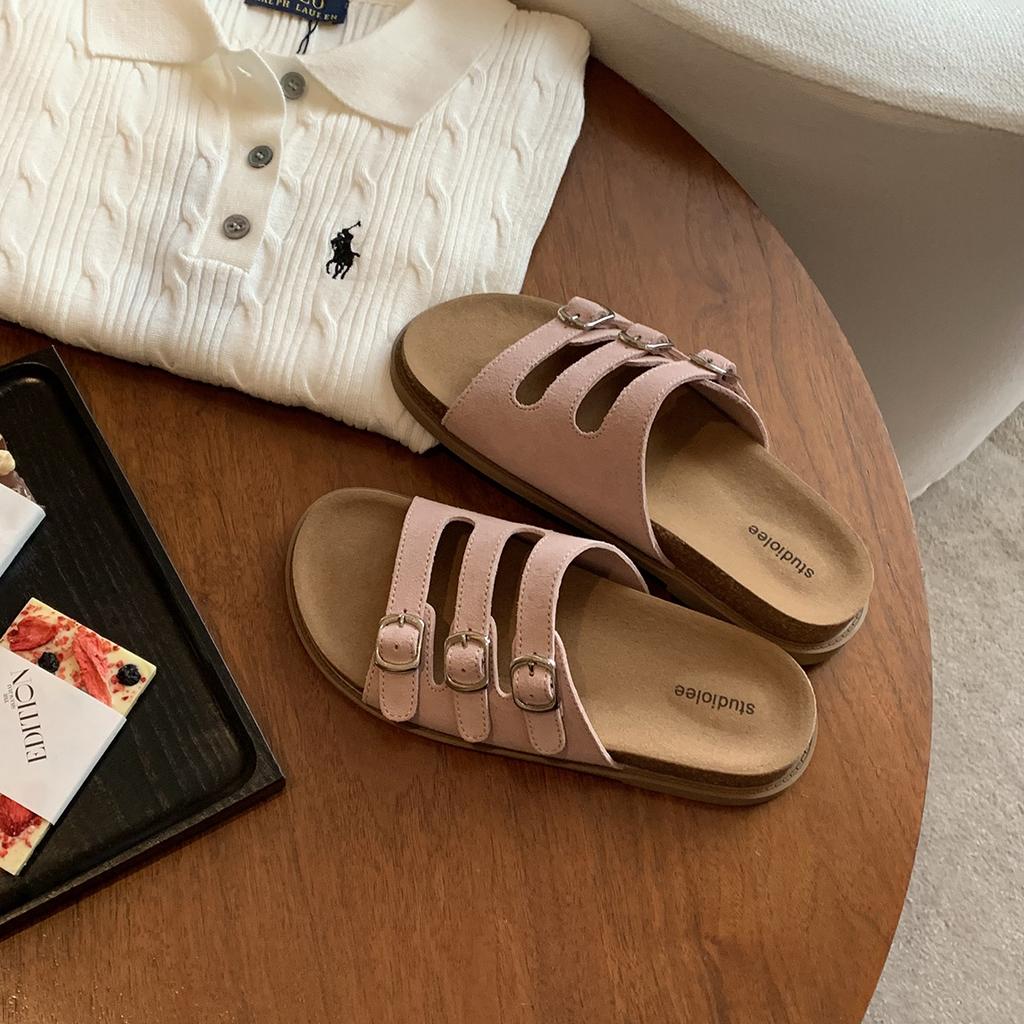 Sheepskin Grape Mother Three-breasted Slippers Women's Summer Versatile Casual Style Thick-bottomed Open-toed Birkencool Slippers