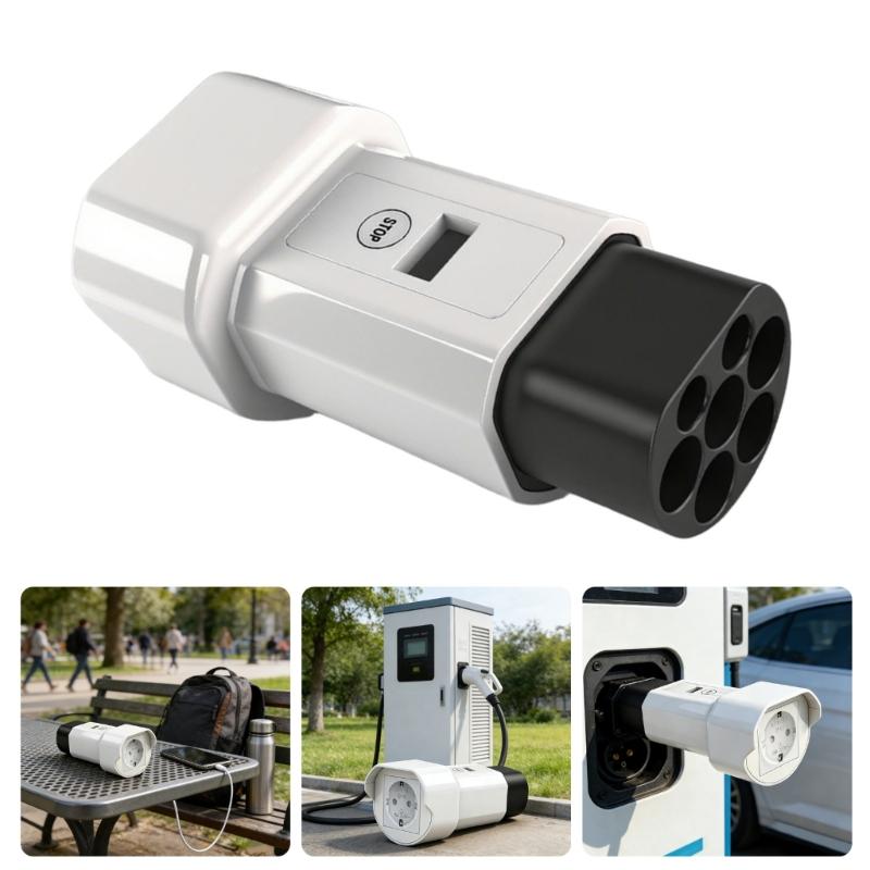 Adattatore di ricarica per veicoli elettrici da Tipo 2 a UK con display di tensione e pulsante di spegnimento per scooter elettrici e protezione migliorata