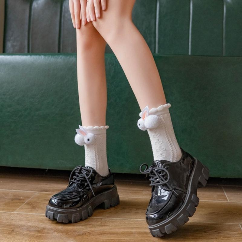 Women Calf Socks Ruffle Crew Socks Cotton Bootie Socks Lolitas Loose Socks Cute Rabbit Ankle Socks JK Middle Tube Socks