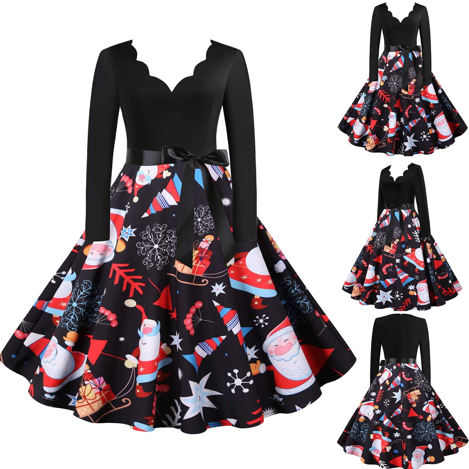 

Женское винтажное платье для выпускного вечера с длинным рукавом в стиле Рождества 1950-х годов для домохозяйки