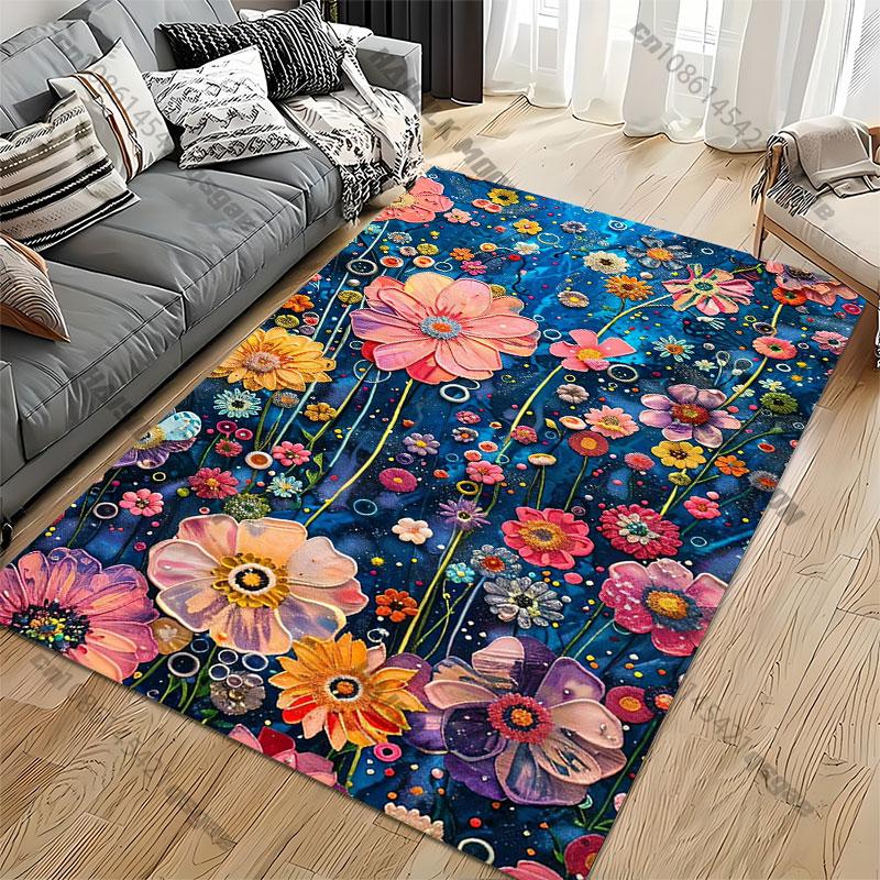 Vivid colorful blooming flower garden carpet Yoga living room room decor children's crawling mat doormat area rug games mat