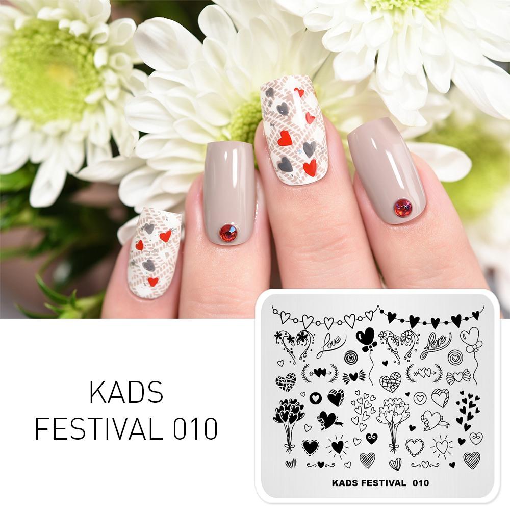 

KADS Festival 010, красивый узор в виде сердца, фантастическое изображение, пластины для штамповки ногтей, лак для ногтей, инструменты для красоты