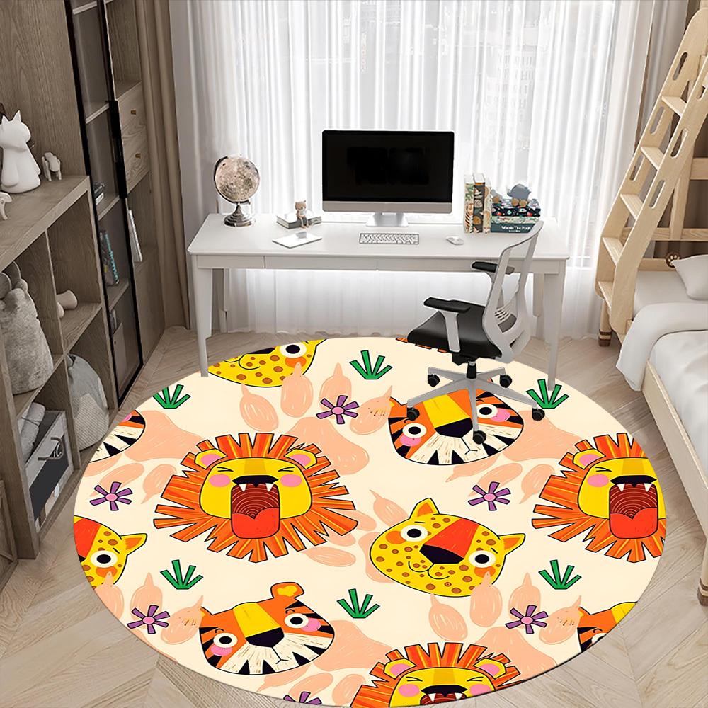 1pc Jungle Animals Carpet for Office Non-Slip, Round Carpet, Soft & Comfortable, Carpet for Office, Lightweight Round Floor Mat