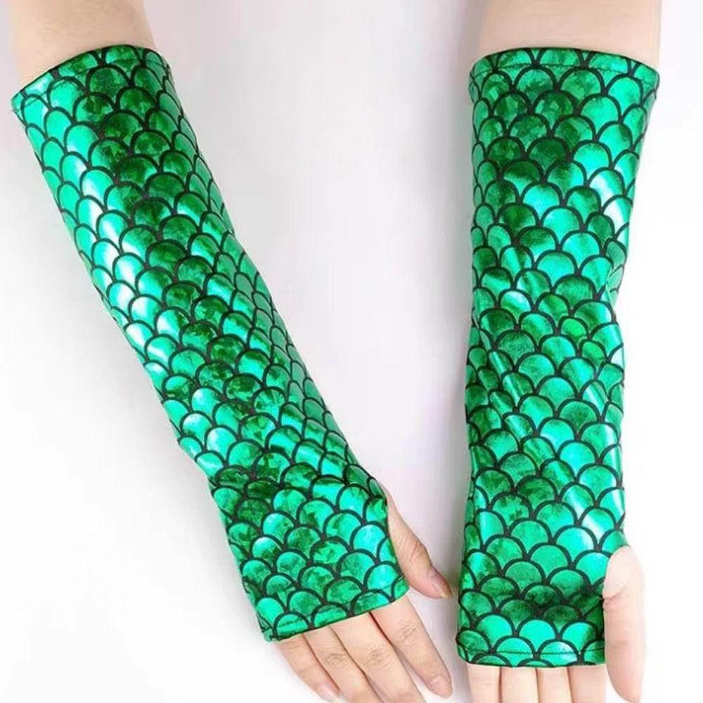 Barevné Designové Rukavice s Vzorováním Rybích Šupin Dlouhé Cosplay Rukavice Mořská Panna Rukavice Halloweenské Akce