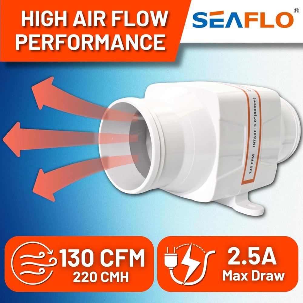 Inline Marine Bilge Blower - 12V, 3 or 4 Inches, 130-270 CFM Ultra-quiet Operation, Suitable for Yachts/sailboats - ISO 8846, CE, and RoHs Certified