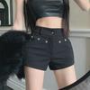 High Waist Slim Straight Black Rivet Casual Shorts for Women - Summer American Style Skinny Jeans