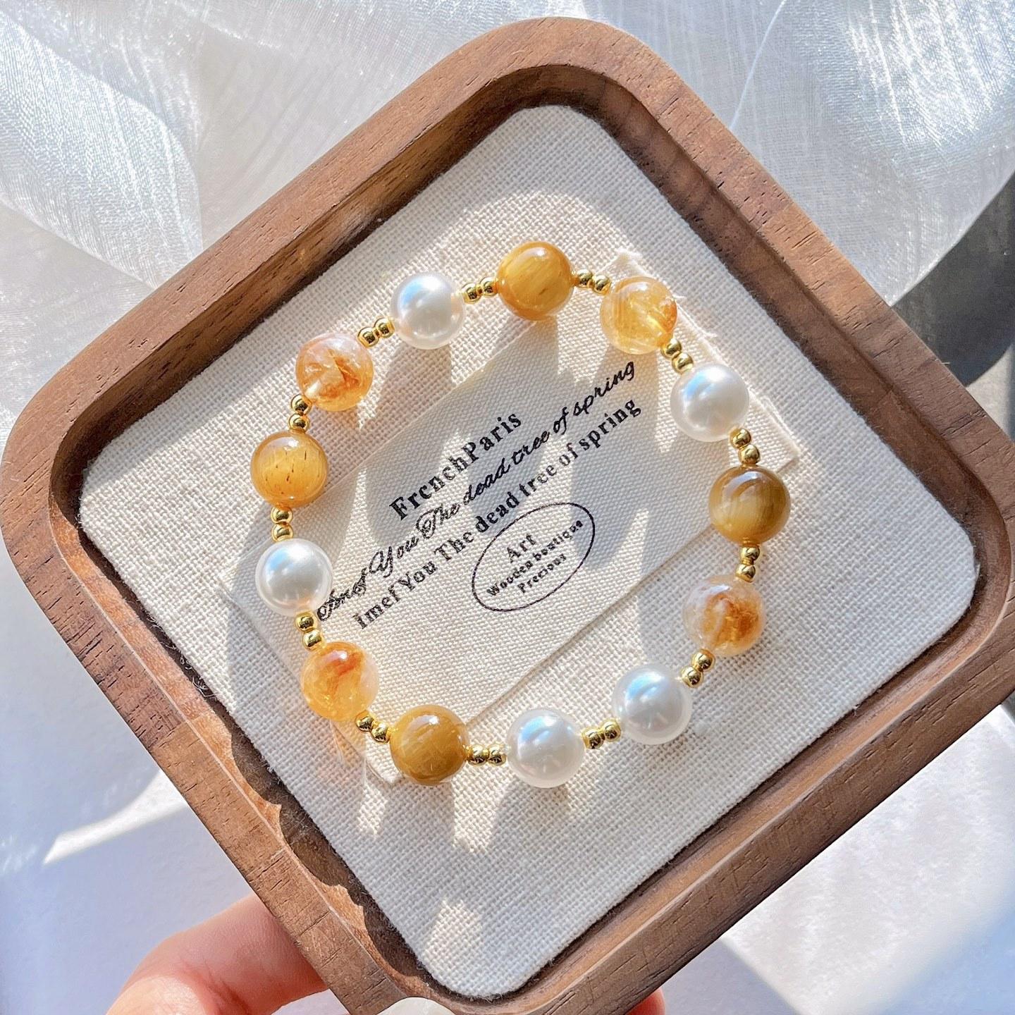 Natural Honey Milk Cover Huangta Crystal Tiger S Eye Artificial Crystal Pearl Bracelet
