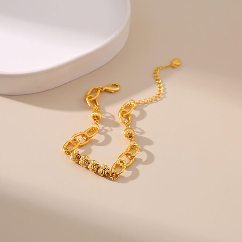 18K Gold-Plated Color-Preserving Geometric Round Bracelet for Women Fashion Metallic O-Shaped Chain Thick Chain Bracelet Jewelry
