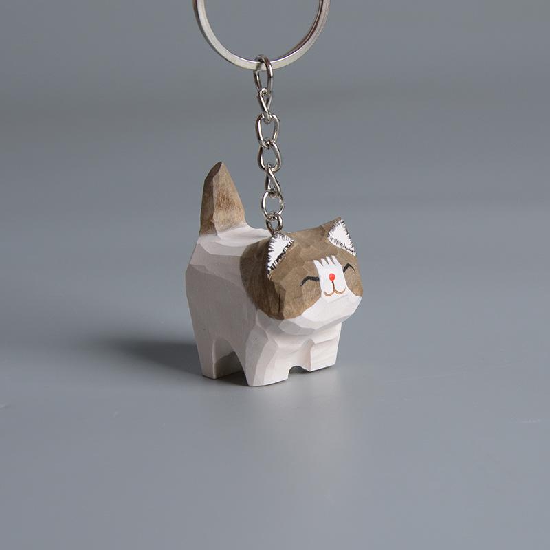 Handcrafted Wooden Cat Keychain Ornaments: Small Orange and Gray Cat Backpack Pendants