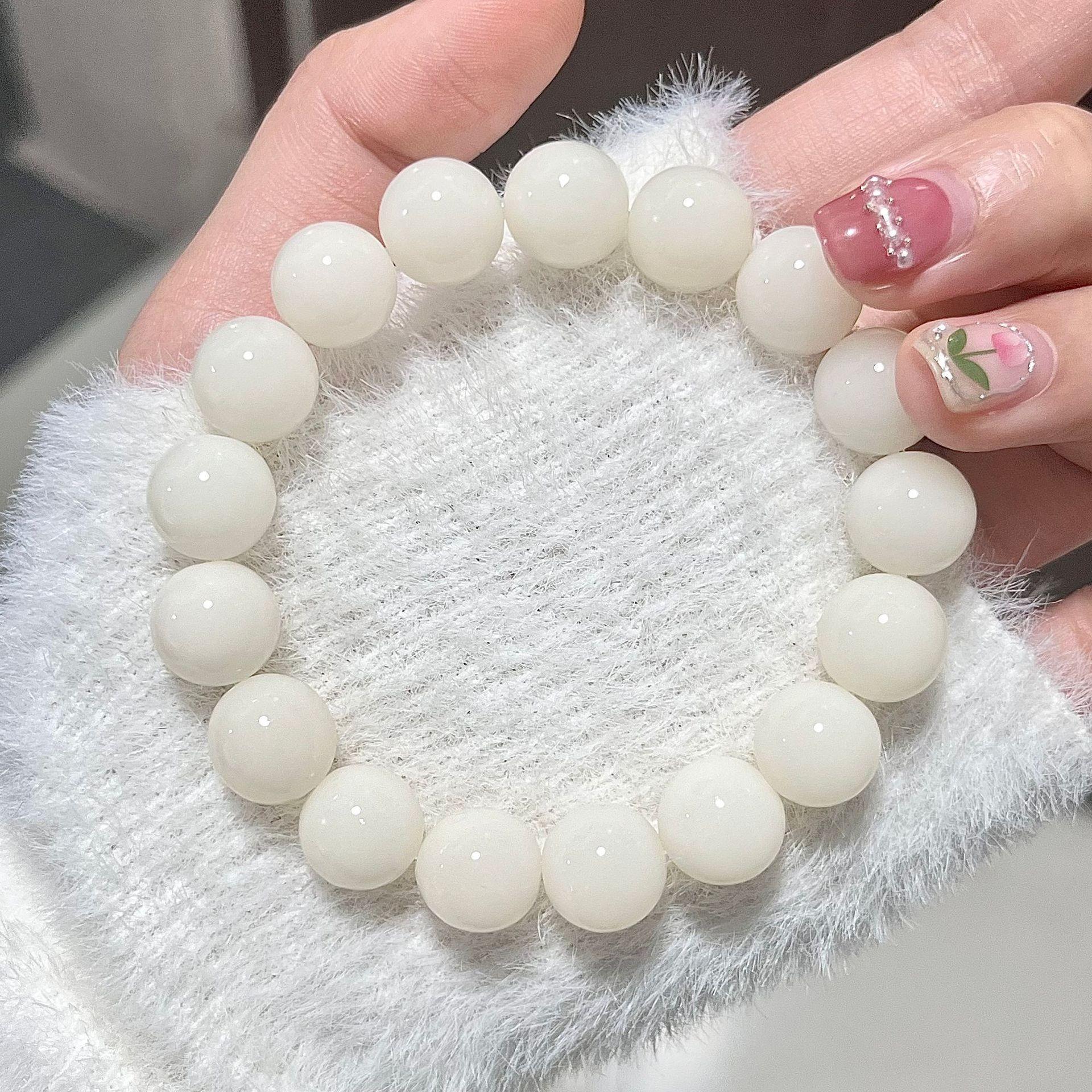 Natural Bodhi Root Beaded Bracelet 11-12mm Round Beads Handcrafted Mala Prayer Bracelet Meditation Jewelry One Size белый