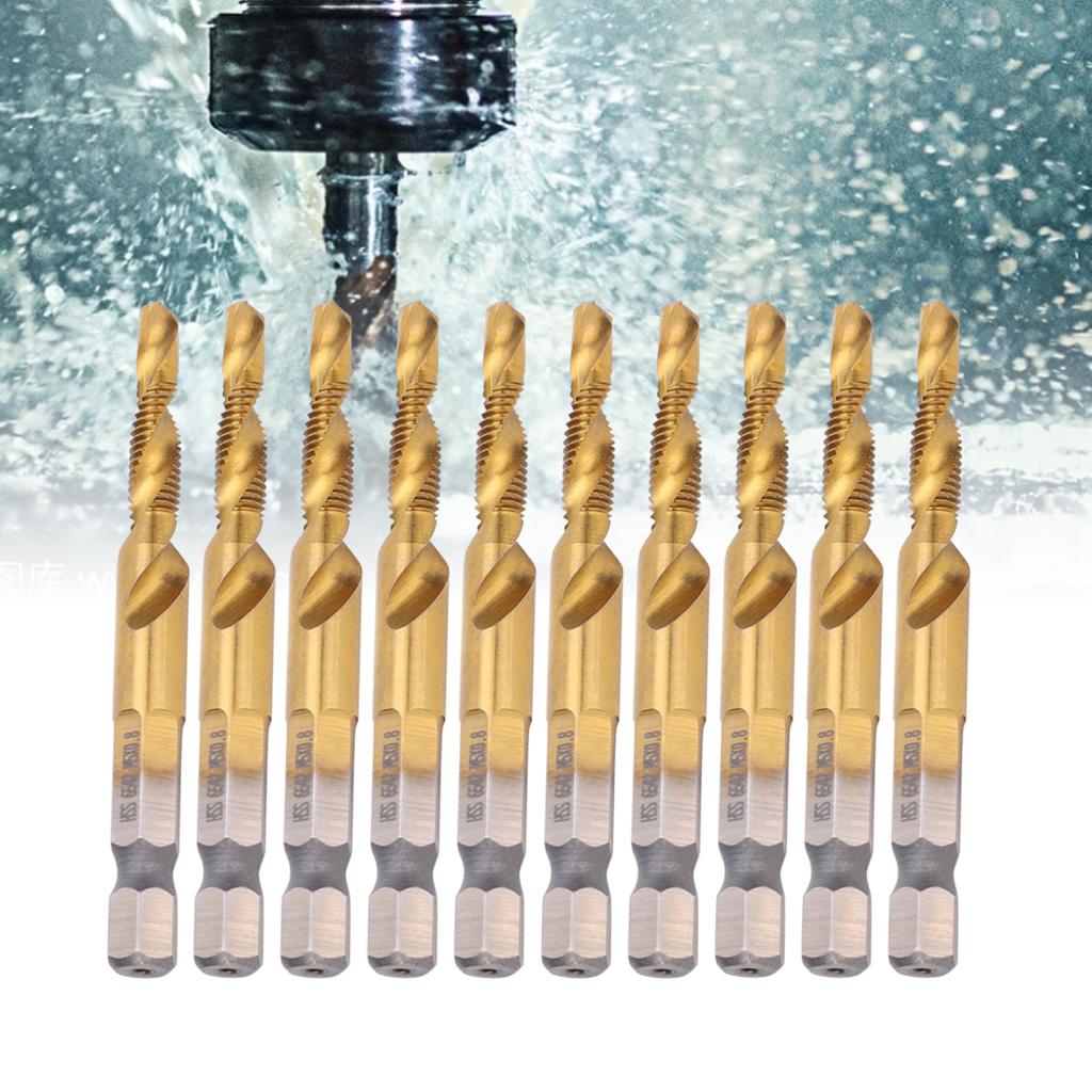 10 Bucăți Burghie de Filetat HSS 6.1 Coadă Hexagonală Pătrată Acoperite cu Ti Compozit M5 Unelte de Mână pentru Feronerie