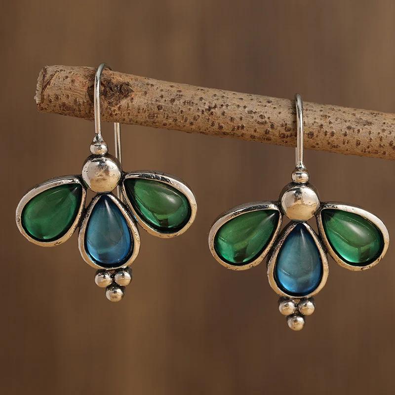 

Charm Green Blue Stone Waterdrop Hook Earrings for Women Silver Color Dangle Earrings Wedding Jewelry