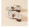2026 Summer Women's Chunky Heel Leather Sandals - Soft Sole, Retro Hollow-Out Design