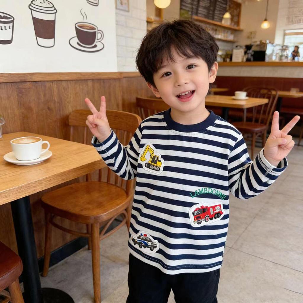 2026 Spring Arrival: Girls' Cartoon Stripe Long Sleeve T-shirt for Small & Medium Kids