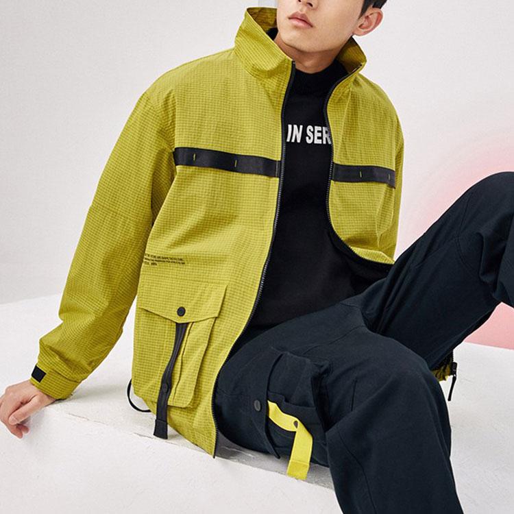 Anta Domineering Series Large Pocket Woven Stand Collar Logo Sports Jacket Men Jackets Bright-Yellow 152218613-3