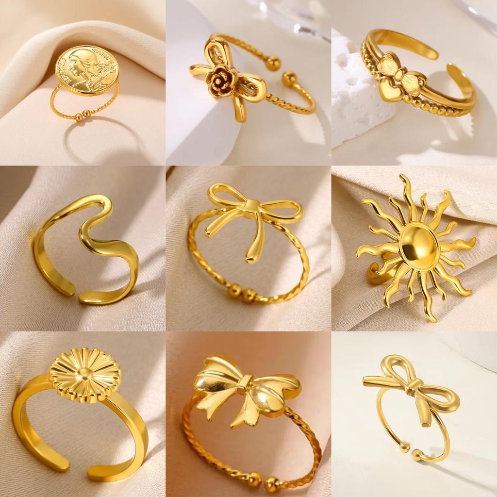 Trendy New Bow Open Rings For Women Gold Color Stainless Steel Geometric Butterfly Ring Finger Jewelry Party Daily Bague Gift