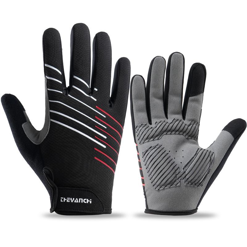 Bicycle riding gloves men's outdoor sports fitness anti-cocooning gloves non-slip shock absorption long finger touch screen
