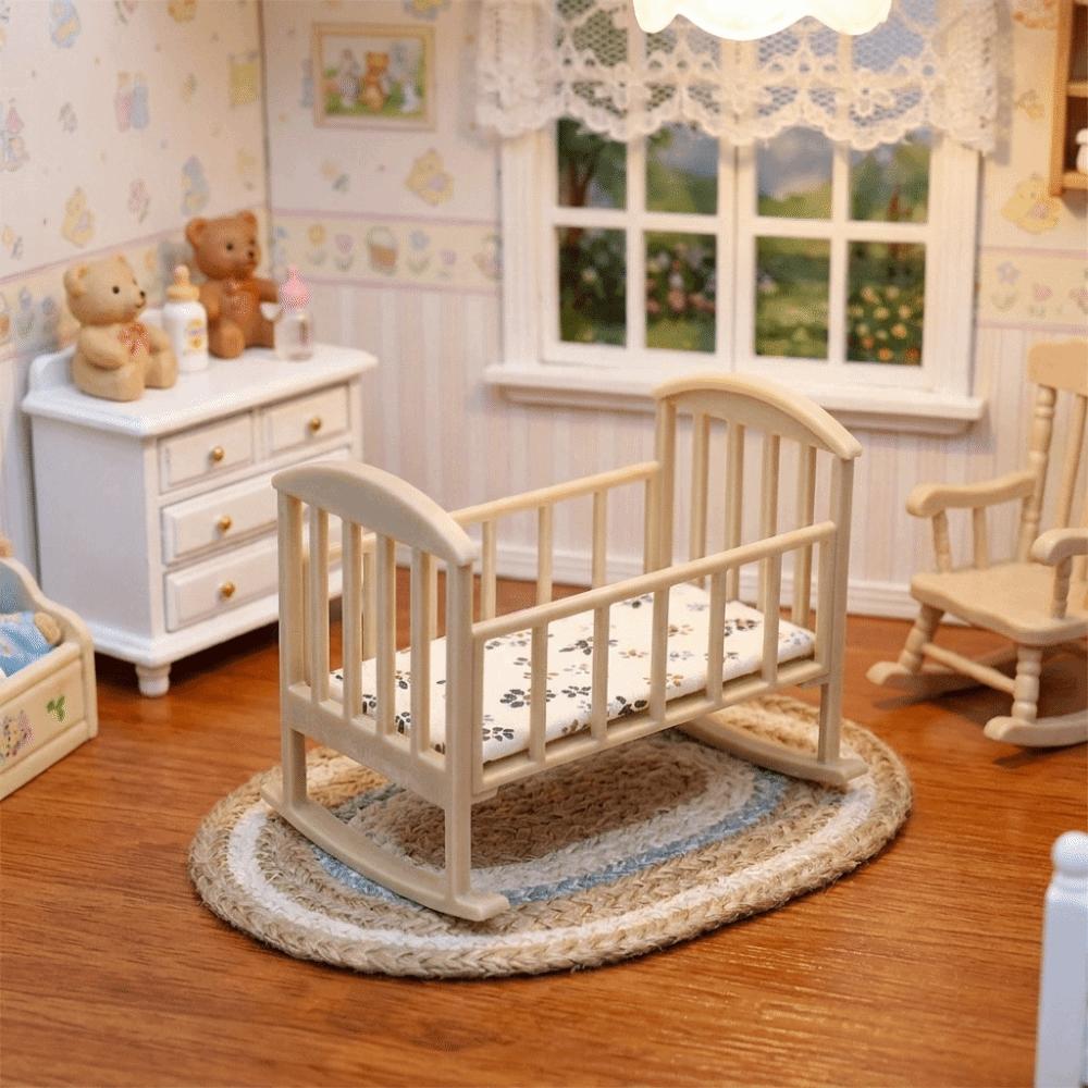 Simulation Dollhouse Baby Bed Miniature Mini Baby Crib Rocking Bed Model Dollhouse Furniture