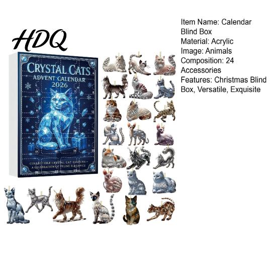 Holiday Countdown Gift for Cat Lovers 2026 Christmas Advent Calendar Blind Box Include 24 Crystal Ornaments Acrylic Hanging Decorations Tree