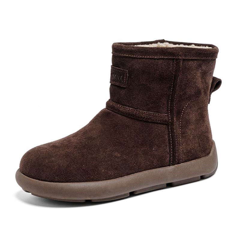 Зимняя обувь из натуральной кожи с мехом Женские сноубутсы Теплые плюшевые на плоской подошве Нескользящие Модные брендовые Женские ботильоны из замши 39 коричневый
