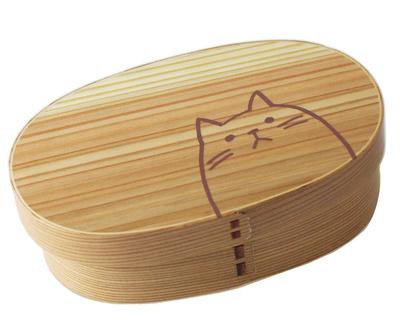Fujishiro Kogei Magewappa Oval Bento Box Cat Finished In Japan (470ml (Natural) Cat)