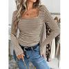 2026 New Model T-Shirt Square Neck Pullover Slim Fit Knit Long Sleeve Women's Base Shirt