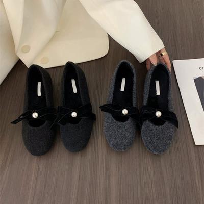 Innere Erhöhung Französische sanfte Abendschuhe grau Einzelne Schuhe Damenschuhe 2024 Herbst und Winter Plüsch Mary Jane flauschige Schuhe