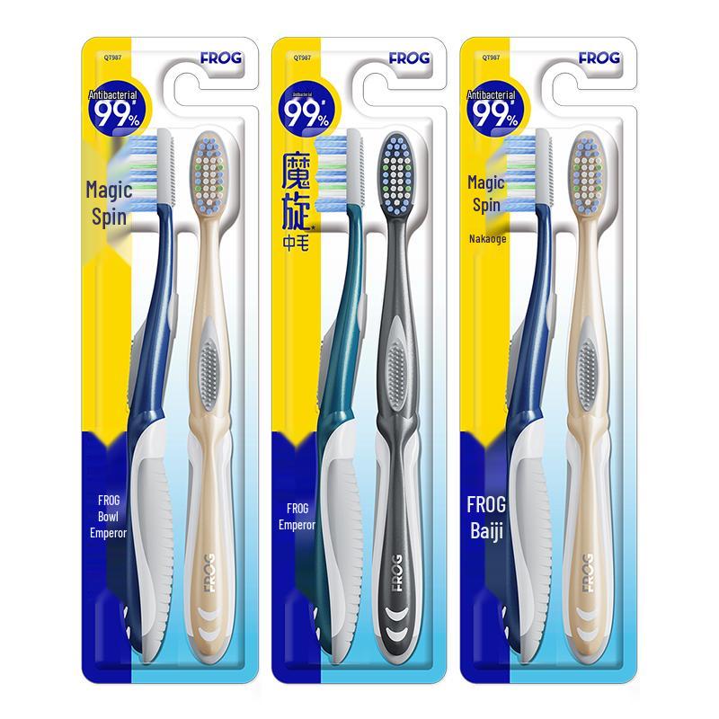 Frog Dual-Action Antibacterial Toothbrush, Medium-Hard, 6-Pack