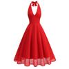 Europäisches Retro-Neckholder-Kleid mit V-Ausschnitt - Hohe Taille, Offener Rücken, Mittellang mit Weitem Saum.